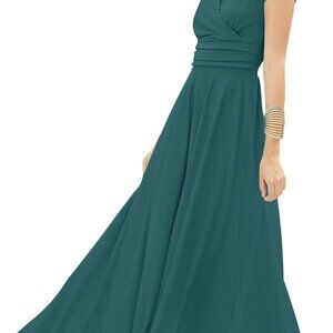 Womens Flowy V-Neck Cocktail Gown Short Sleeve Plus Size Maxi Dress